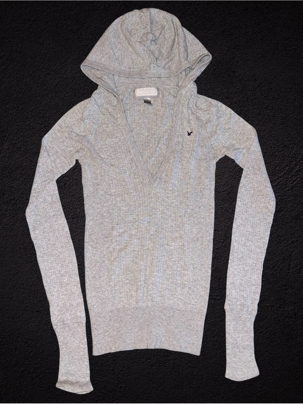 Y2K American Eagle Outfitters Grey Hooded VNeck 100% Cotton Medium Sweater